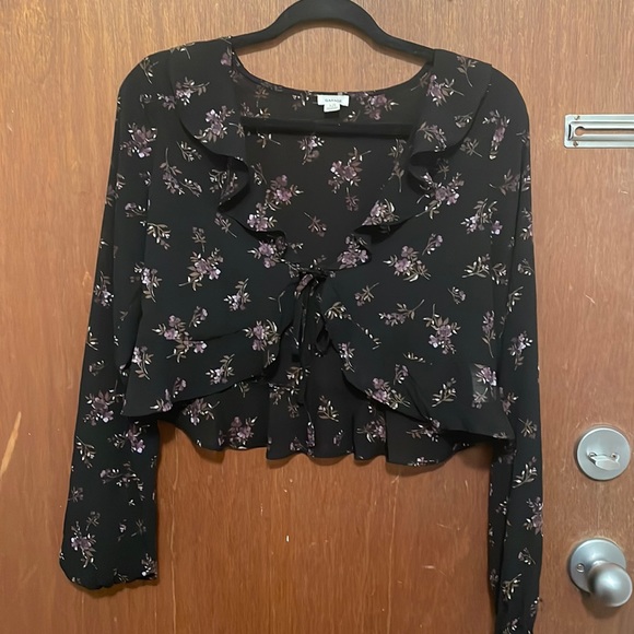 Garage Floral Tie-Front Sheer Crop Top - Picture 2 of 9